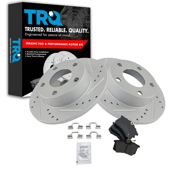 TRQ Rear Performance Brake Pad & Rotor Kit Brake Pads Brake Rotors Set Ceramic Premium G-Coated Fits Select 2002 Audi A4 Quattro S4