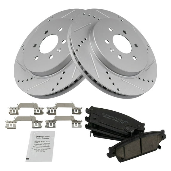 TRQ Rear Performance Brake Pad & Rotor Kit Brake Pads Brake Rotors Set Ceramic Premium G-Coated Fits Select 2004-2009 Cadillac SRX