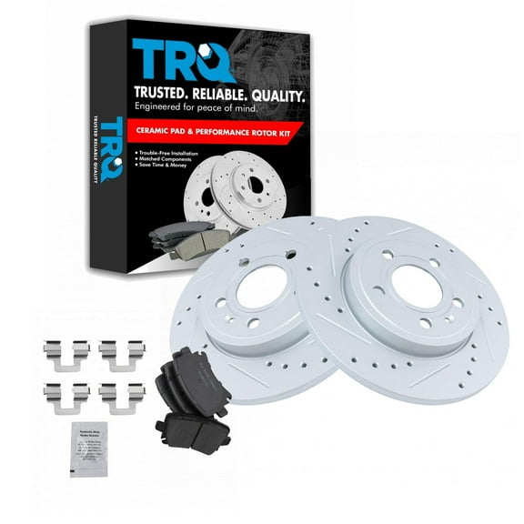 TRQ Rear Performance Brake Pad & Rotor Kit Brake Pads Brake Rotors Set Ceramic Premium G-Coated Fits Select 2006-2009 Audi A4 A4 Quattro