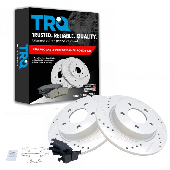 TRQ Rear Performance Brake Pad & Rotor Kit Brake Pads Brake Rotors Set Ceramic Premium G-Coated Fits Select 2006-2013 Mazda 3