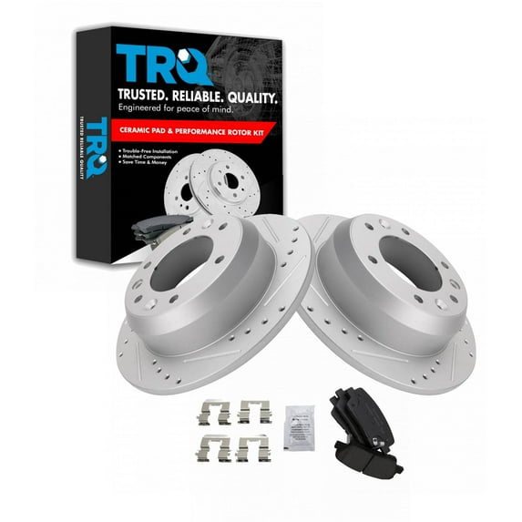 TRQ Rear Performance Brake Pad & Rotor Kit Brake Pads Brake Rotors Set Ceramic Premium G-Coated Fits Select 2007-2008 Hyundai Entourage 2007-2012 Kia Sedona