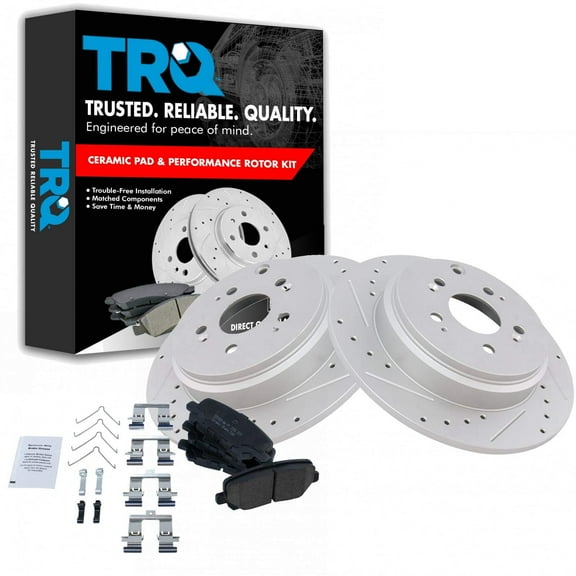 TRQ Rear Performance Brake Pad & Rotor Kit Brake Pads Brake Rotors Set Ceramic Premium G-Coated Fits Select 2007-2013 Acura MDX 2010-2013 ZDX 2011-2017 Honda Odyssey 2009-2015 Pilot