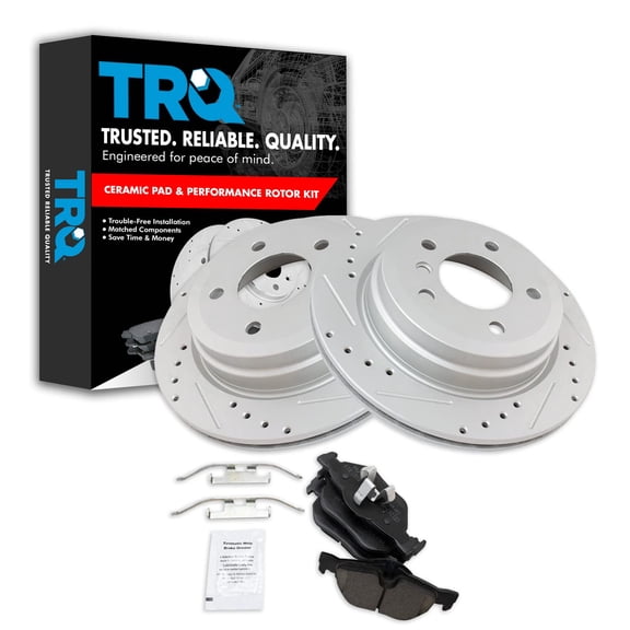 TRQ Rear Performance Brake Pad & Rotor Kit Brake Pads Brake Rotors Set Ceramic Premium G-Coated Fits Select 2007-2013 BMW 328i 2009-2013 328i xDrive 2007-2008 328xi 2013-2015 X1