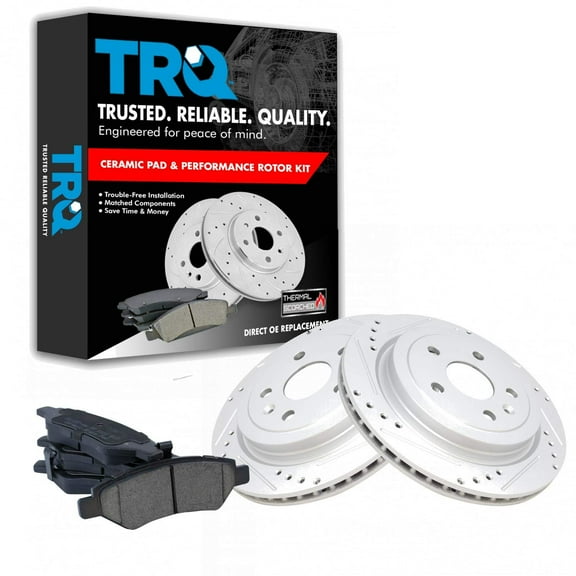 TRQ Rear Performance Brake Pad & Rotor Kit Brake Pads Brake Rotors Set Ceramic Premium G-Coated Fits Select 2008-2014 Cadillac CTS 2010-2015 Chevrolet Camaro