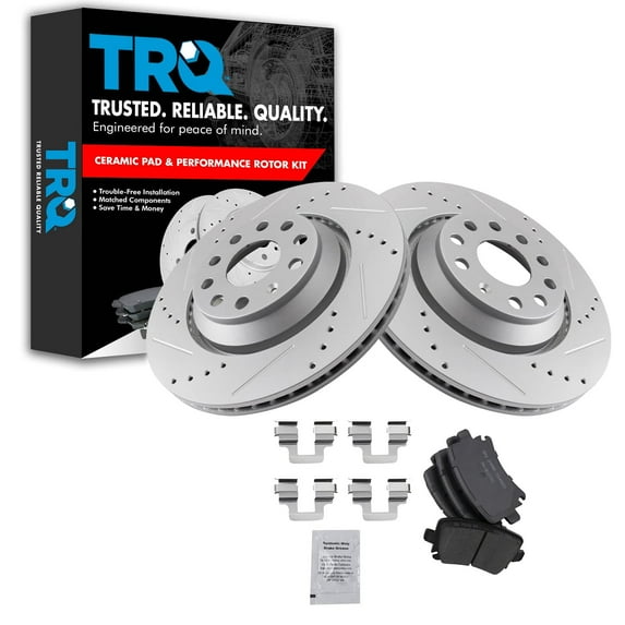 TRQ Rear Performance Brake Pad & Rotor Kit Brake Pads Brake Rotors Set Ceramic Premium G-Coated Fits Select 2009-2013 Volkswagen CC 2010 Passat 2008 R32