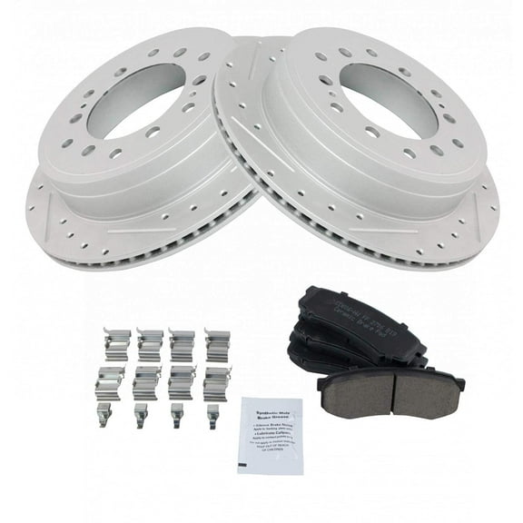TRQ Rear Performance Brake Pad & Rotor Kit Brake Pads Brake Rotors Set Ceramic Premium G-Coated Fits Select 2010-2022 Lexus GX460 Toyota 4Runner 2010-2014 FJ Cruiser