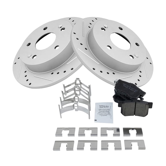 TRQ Rear Performance Brake Pad & Rotor Kit Brake Pads Brake Rotors Set Ceramic Premium G-Coated Fits Select 2013-2015 Acura ILX 2012-2014 Honda Civic 1997-2001 Prelude