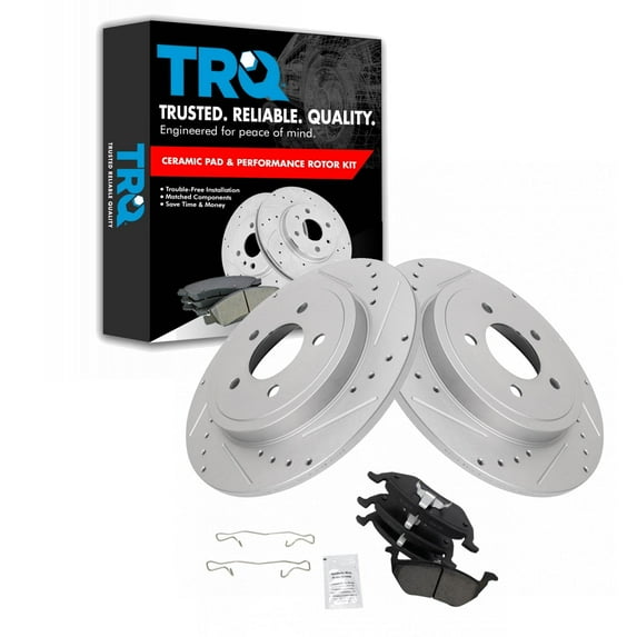 TRQ Rear Performance Brake Pad & Rotor Kit Brake Pads Brake Rotors Set Ceramic Vented Premium G-Coated Fits Select 2005-2008 Ford Escape Mazda Tribute Mercury Mariner