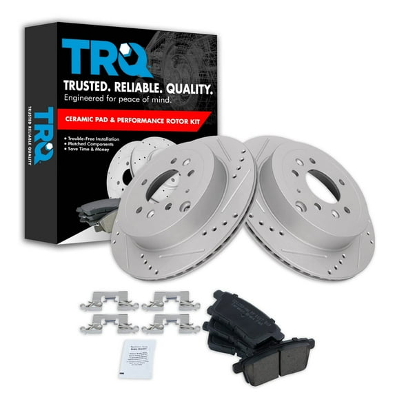 TRQ Rear Performance Brake Pad & Rotor Kit Brake Pads Brake Rotors Set Ceramic Vented Premium G-Coated Fits Select 2007-2012 Mazda CX-7