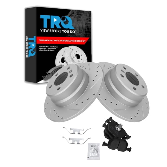 TRQ Rear Performance Brake Pad & Rotor Kit Brake Pads Brake Rotors Set Semi-Metallic Fits Select 2000-2006 BMW X5
