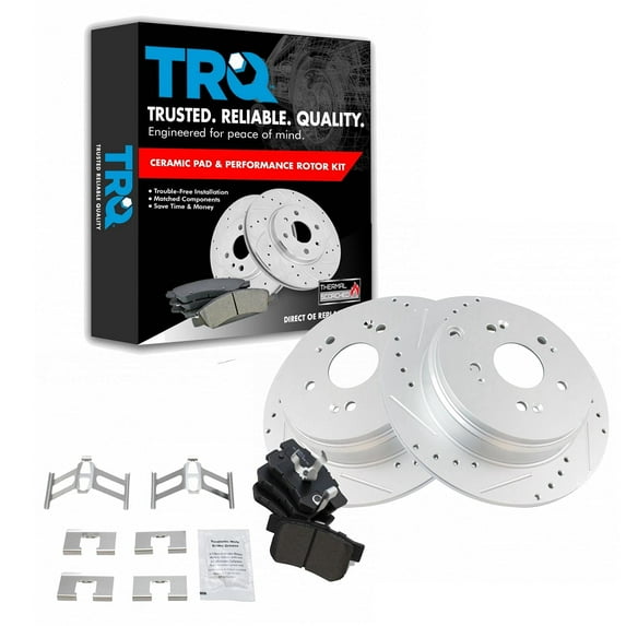 TRQ Rear Performance Brake Pad & Rotor Kit Brake Pads Brake Rotors Set Semi-Metallic Fits Select 2010-2018 Acura RDX 2005-2016 Honda CR-V