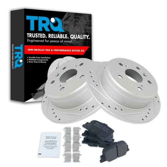 TRQ Rear Performance Brake Pad & Rotor Kit Brake Pads Brake Rotors Set Semi-Metallic Premium G-Coated Fits Select 2000-2001 Lexus ES300 Toyota Camry