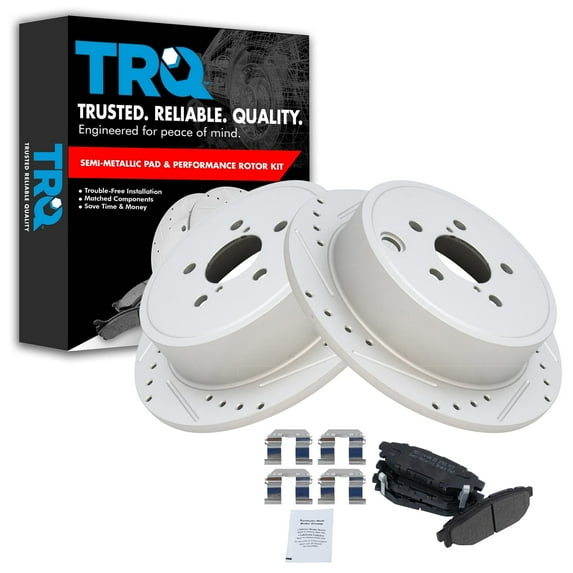 TRQ Rear Performance Brake Pad & Rotor Kit Brake Pads Brake Rotors Set Semi-Metallic Vented Premium G-Coated Fits Select 2009-2013 Subaru Forester 2008-2014 Impreza 2010-2014 Legacy Outback