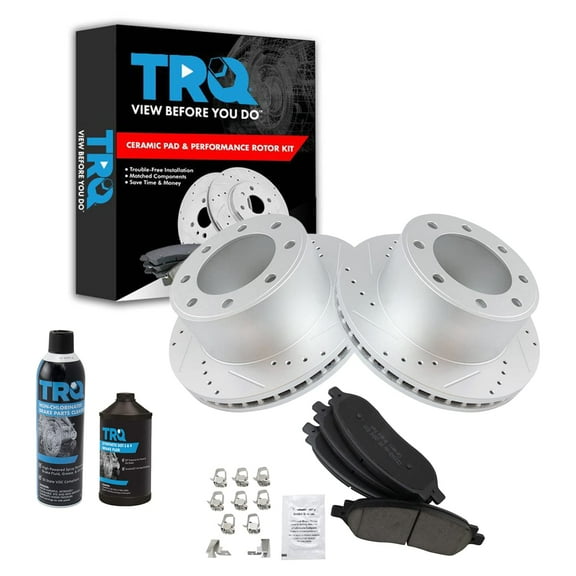 TRQ Rear Performance Brake Rotor & Coated & Ceramic Pad Kit w/Chemicals BKA17899 Fits select: 2005-2007 FORD F250, 2005-2007 FORD F350