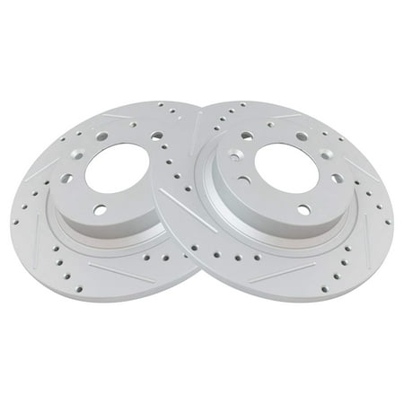 TRQ Rear Performance Brake Rotor Drilled Slotted Pair Set for 2003-2013 Mazda 6 / 2006-2012 Fusion / 2006-2011 Milan / 2007-2012 MKZ / 2006-2014 MX-5 Miata / 2003 Protege / 2006 Zephyr