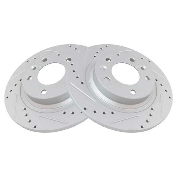 TRQ Rear Performance Brake Rotor Drilled Slotted Pair Set for 2003-2013 Mazda 6 / 2006-2012 Fusion / 2006-2011 Milan / 2007-2012 MKZ / 2006-2014 MX-5 Miata / 2003 Protege / 2006 Zephyr