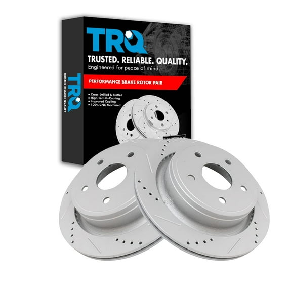 TRQ Rear Performance Brake Rotor Drilled Slotted Pair Set for 2011-2018 Ram 1500 Truck / 2007-2009 Chrysler Aspen / 2004-2009 Dodge Durango / 2002-2010 Dodge Ram 1500 Truck