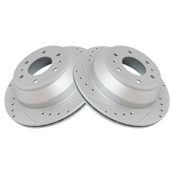 TRQ Rear Performance Brake Rotor Drilled Slotted Pair Set for 9-7X / Ascender / Bravada / Envoy / Envoy XL / Envoy XUV / Rainier / SSR / Trailblazer / Trailblazer EXT
