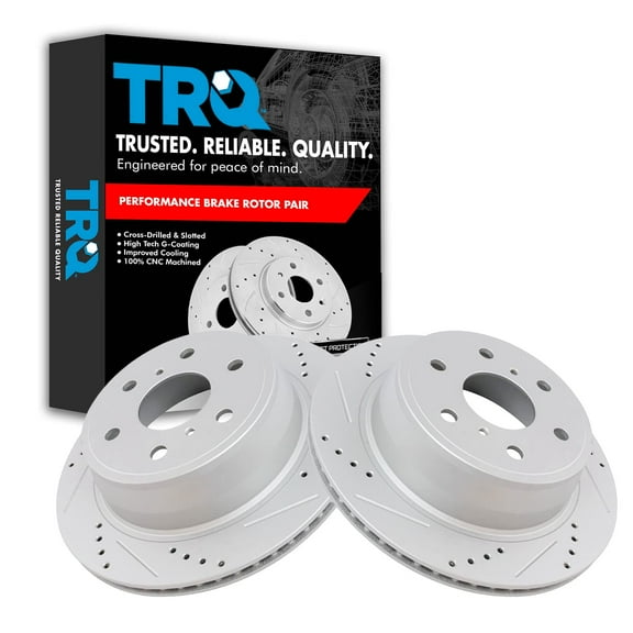 TRQ Rear Performance Brake Rotor Drilled Slotted Pair Set for Avalanche / Escalade / Escalade ESV / Escalade EXT / Sierra 1500 / Silverado 1500 / Tahoe / Yukon / Yukon XL / Yukon XL 1500