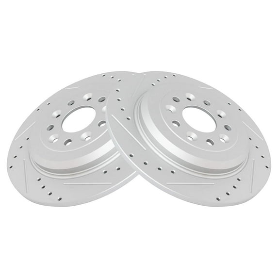 TRQ Rear Performance Brake Rotor Drilled Slotted Pair Set for Edge / Explorer / Five Hundred / Flex / Freestyle / MKS / MKT / Montego / Sable / Taurus / Taurus X