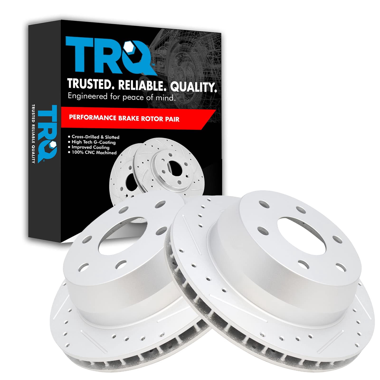 Machine Performance Brake Rotor TRQ Rear Performance Brake Rotor Drilled Slotted Pair Set for GMC Chevy ...