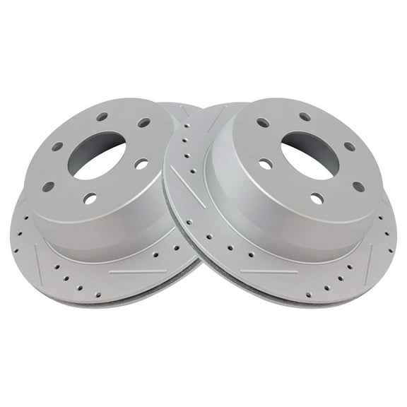 TRQ Rear Performance Brake Rotor Drilled Slotted Pair for Cadillac Chevy GMC Truck