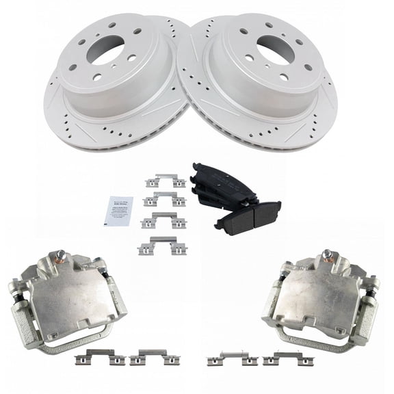TRQ Rear Performance Brake Rotor, Metallic Pad & Caliper Kit Fits Select Chevy Truck SUV