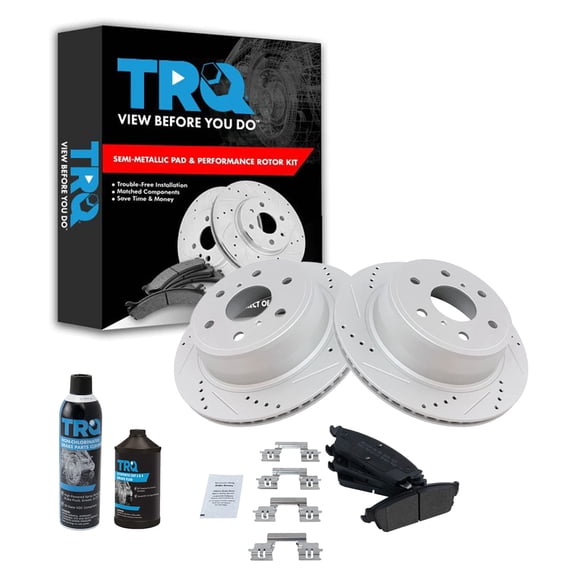 TRQ Rear Performance & Brake Rotor & Metallic Pad Kit w/Chemicals BKA16821