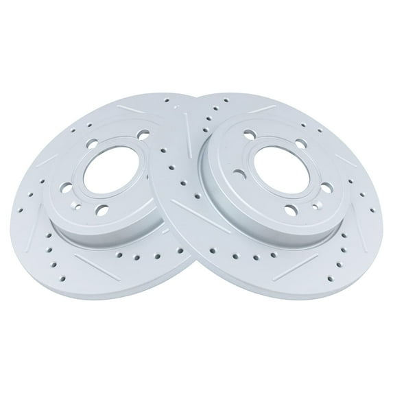 TRQ Rear Performance Brake Rotors Set Premium G-Coated Cross Drilled & Slotted Fits Select 2005-2009 Audi A4 A4 Quattro