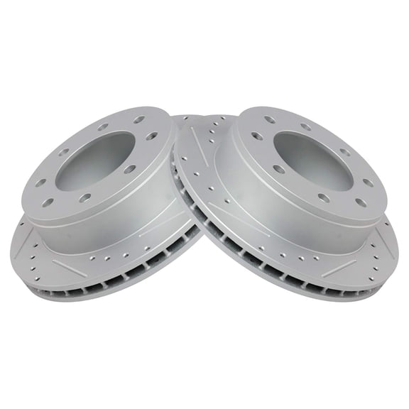 TRQ Rear Performance Brake Rotors Set Premium G-Coated Cross Drilled & Slotted Fits Select 2008-2023 Chevrolet Express 2500 2005-2023 Express 3500 GMC Savana 2500 Savana 3500
