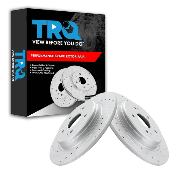 TRQ Rear Performance Brake Rotors Set Premium G-Coated Cross Drilled & Slotted Fits Select 2015-2020 Acura TLX 2017-2022 Honda CR-V