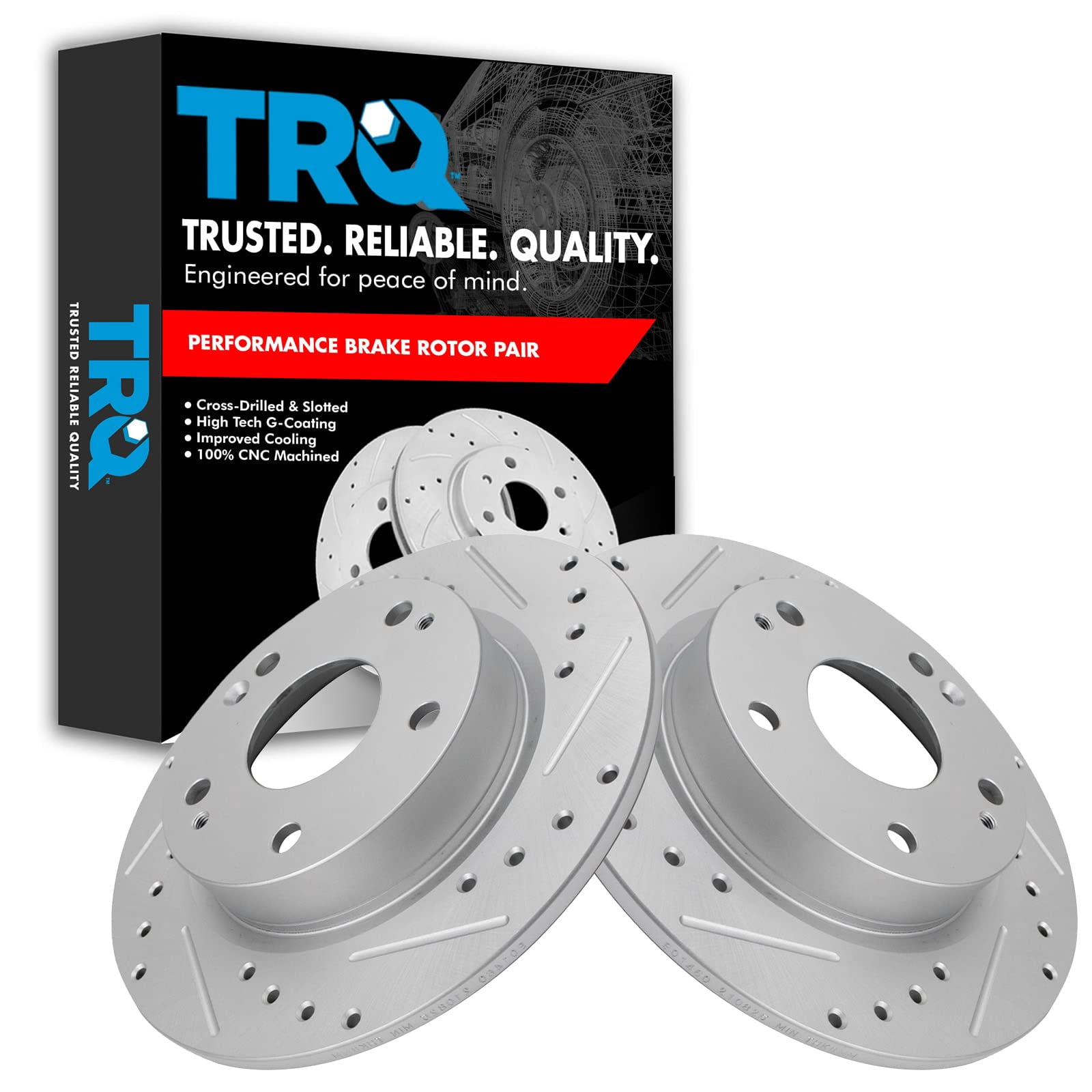 TRQ Rear Performance Brake Rotors Set Solid Premium G-Coated Cross ...