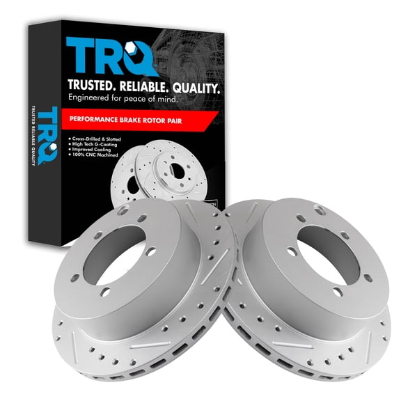 TRQ Rear Performance Brake Rotors Set Vented Premium G-Coated Cross Drilled & Slotted Fits Select 1991-1996 Dodge Stealth 1991-1999 Mitsubishi 3000GT 1992-1996 Diamante