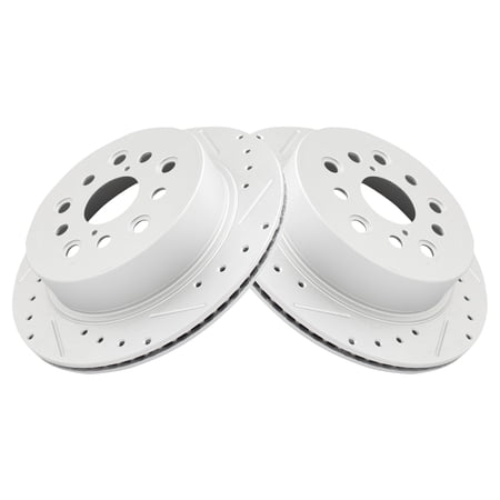 TRQ Rear Performance Brake Rotors Set Vented Premium G-Coated Cross Drilled & Slotted Fits Select 2001-2006 Lexus LS430