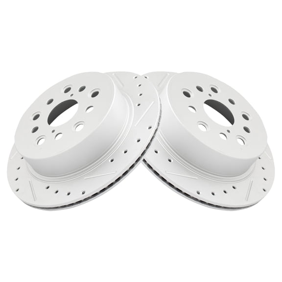 TRQ Rear Performance Brake Rotors Set Vented Premium G-Coated Cross Drilled & Slotted Fits Select 2001-2006 Lexus LS430