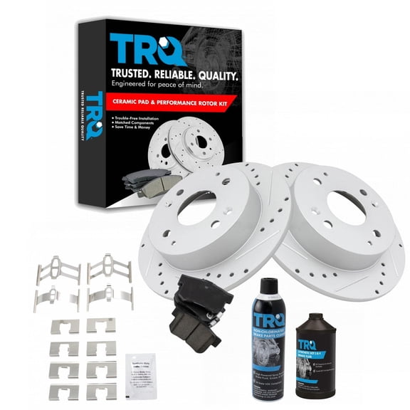 TRQ Rear Performance Drilled Slotted Brake Rotor & Ceramic Pad Kit w/Chemicals BKA18256 Fits select: 1998-2002 HONDA ACCORD, 1999 ACURA 2.3CL
