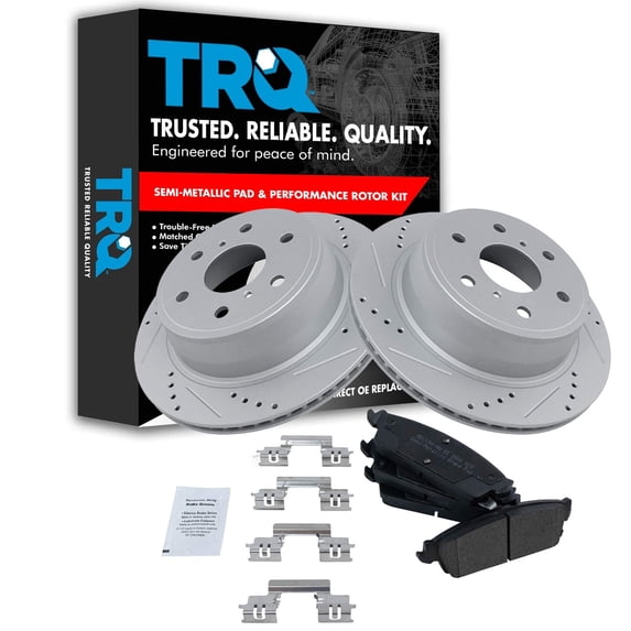 TRQ Rear Performance Drilled & Slotted Brake Rotor & Posi Metallic Pad Set