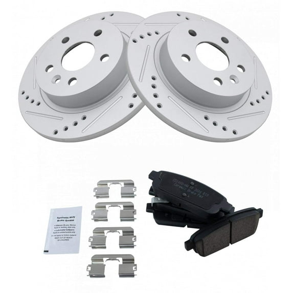 TRQ Rear Performance Drilled Slotted Coated Brake Rotor & Posi Ceramic Pad Kit