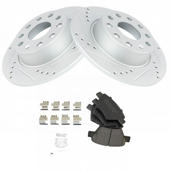 TRQ Rear Posi Ceramic Brake Pad & Performance Drilled Slotted Coated Rotor Kit
