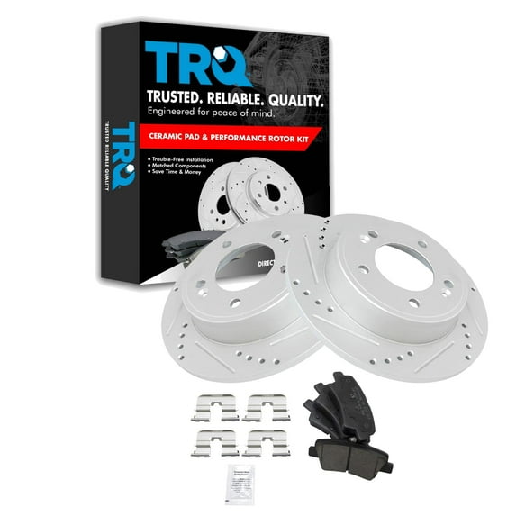 TRQ Rear Posi Ceramic Brake Pad Performance Drilled Slotted Zinc Coated Rotors