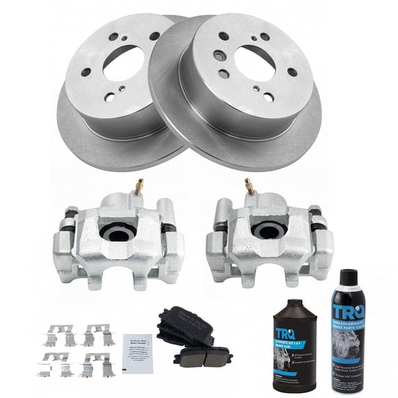 TRQ Rear Posi Ceramic Brake Pad Rotor & Caliper Kit w/ Chemicals for Camry BKA19221