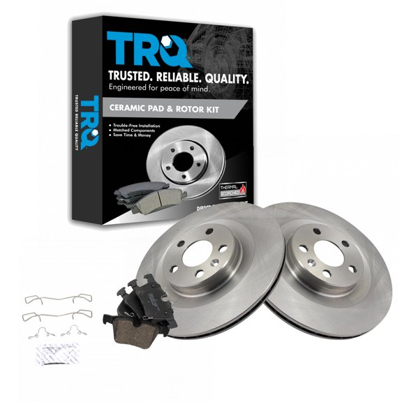 TRQ Rear Brake Pad & Rotor Kit Brake Pads Brake Rotor Ceramic Fits Select 2019 Volvo S60 2017-2019 S90 V60 2018-2019 V90 V90 Cross Country XC60 XC90