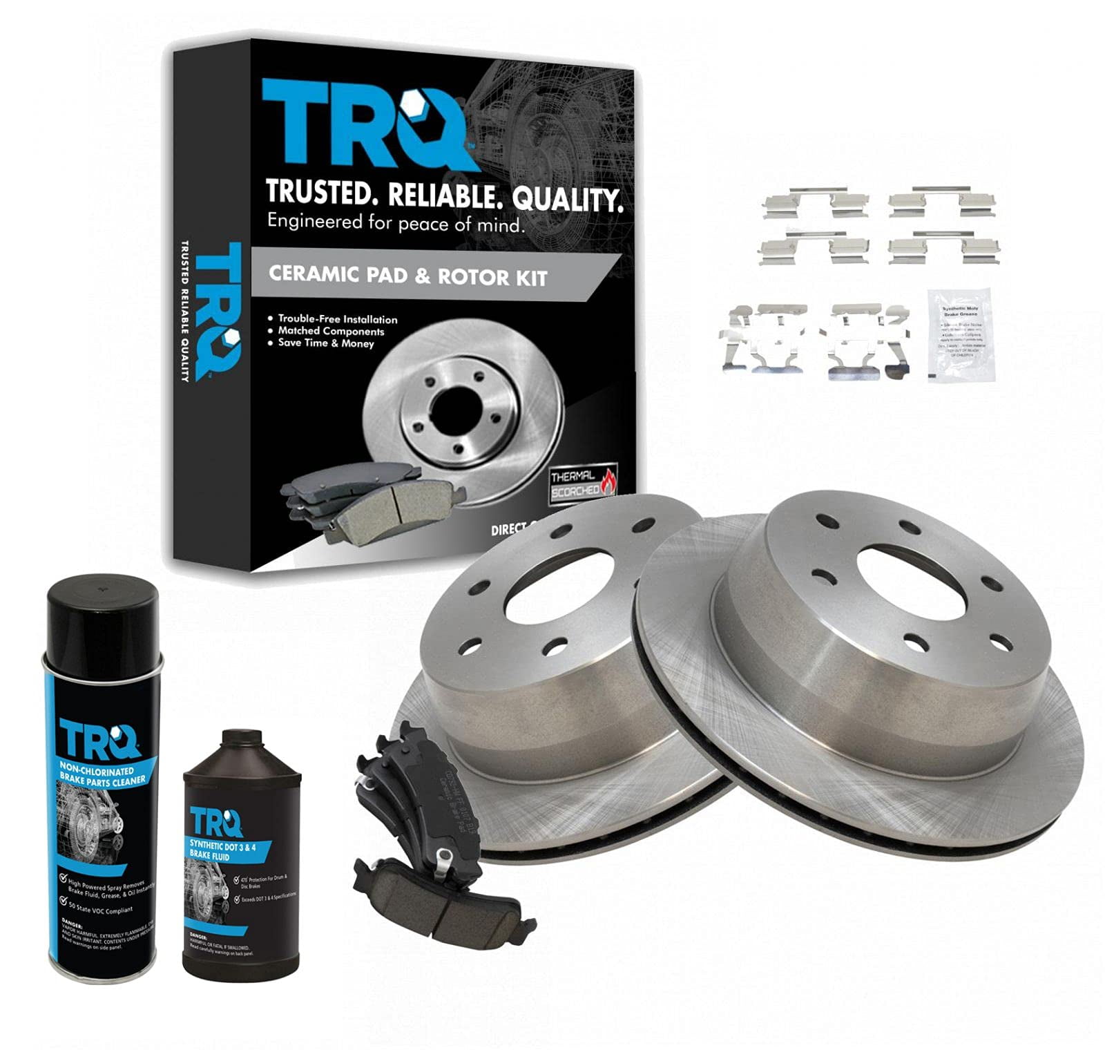 TRQ Rear Posi Ceramic Brake Pad & Rotor Kit w/Chemicals for Chevy GMC ...