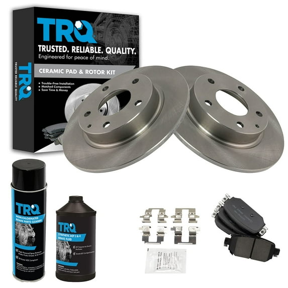 TRQ Rear Posi Ceramic Disc Brake Pad & Rotor Kit w/Chemicals for Mazda 3 CX-3 BKA15831
