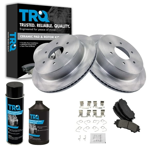 TRQ Rear Posi Ceramic Disc Brake Pad & Rotor Kit w/Chemicals for Nissan Titan BKA18051