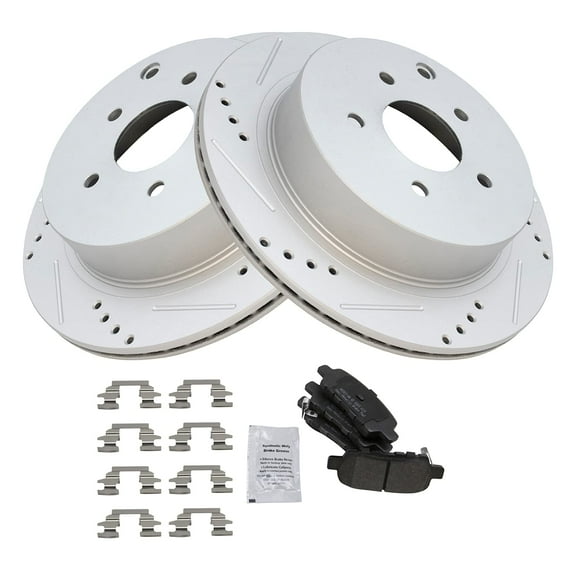 TRQ Rear Posi Metallic Brake Pad Performance Drilled Slotted Coated Rotor