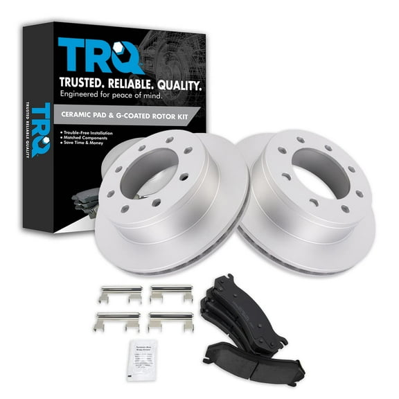 TRQ Rear Premium Ceramic Brake Pad & Coated Rotor Kit Fits Select Chevy Truck
