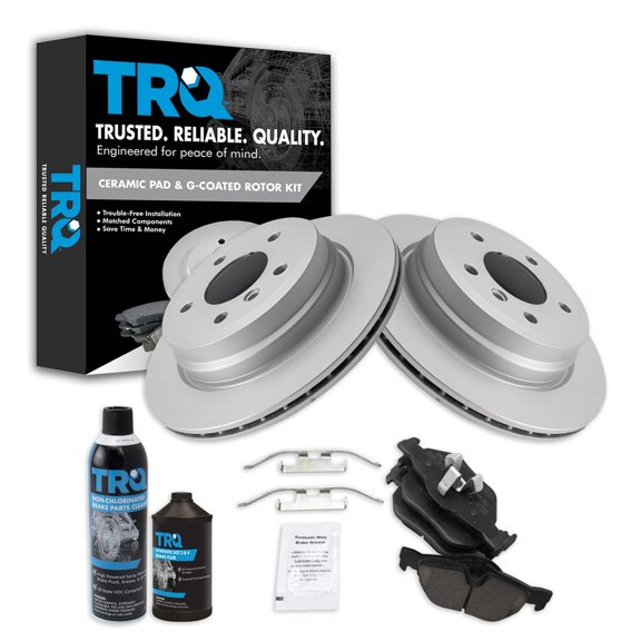 TRQ Rear Premium Ceramic Brake Pad & Coated Rotor Kit w/Fluids for 328i 328xi X1 BKA24388 Fits select: 2007-2013 BMW 328, 2013-2015 BMW X1 XDRIVE28I