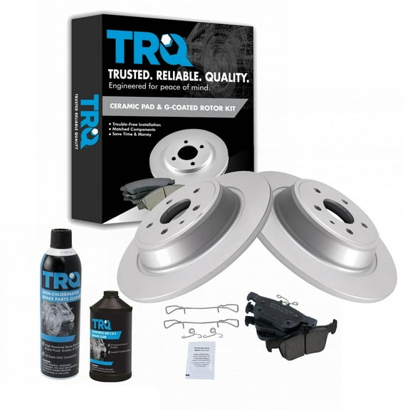TRQ Rear Premium Ceramic Brake Pad & Coated Rotor Kit w/Fluids for Ford Lincoln BKA24592 Fits select: 2017-2019 FORD ESCAPE, 2015-2018 LINCOLN MKC
