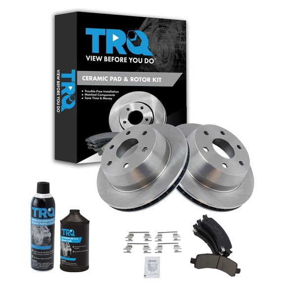 TRQ Rear Premium Ceramic Disc Brake Pad & Rotor Kit w/Chemicals for GM Van Truck BKA15443 Fits select: 2003-2006 CHEVROLET TAHOE, 2002-2006 CHEVROLET SUBURBAN